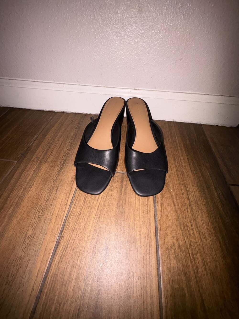 Rebecca Minkoff Black Leather Wedge Slide Sandals